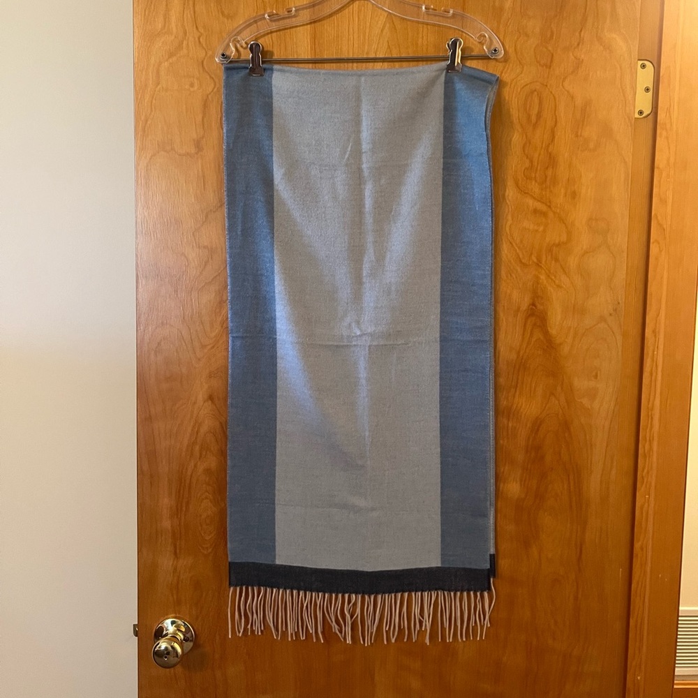 Vintage Blue Gray Scarf V. Fraas Cashmink Made in Germany Fringe Edges